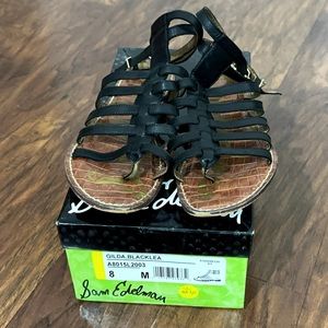 GC Sam Edelman Gilda Black Leather Gladiator Sandal